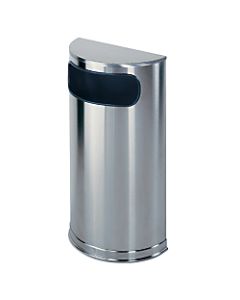 United Receptacle Side-Opening Half-Round Steel Trash Receptacle, 9 Gallons, 32inH x 18inW x 9inD, 30% Recycled, Stainless Steel