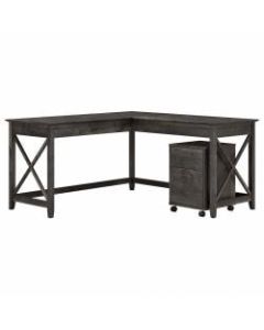 Bush Furniture Key West 60inW L-Shaped Desk With 2-Drawer Mobile File Cabinet, Dark Gray Hickory, Standard Delivery