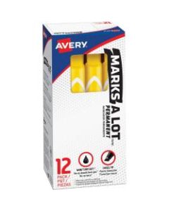 Avery Large Desk-Style Permanent Markers, Chisel Point, 4.76 mm, Yellow, Box Of 12