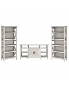 Bush Furniture Key West Tall TV Stand With Set Of 2 Bookcases, Linen White Oak, Standard Delivery