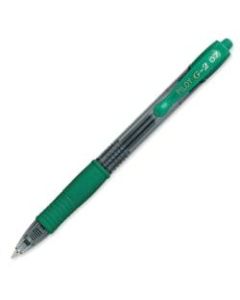Pilot G-2 Retractable Gel Pens, Fine Point, 0.7 mm, Clear Barrels, Green Ink, Pack Of 12