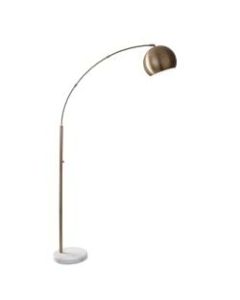 Adesso Astoria Arc Floor Lamp, 78inH, Antique Brass Shade/White Marble Base