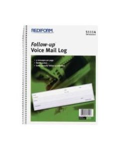 Rediform Follow-Up Voice Mail Log Book - 500 Sheet(s) - Wire Bound - 1 Part - 8in x 10 5/8in Sheet Size - White Sheet(s) - Blue Print Color - Recycled - 1 Each