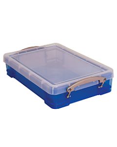 Really Useful Box Plastic Storage Container With Built-In Handles And Snap Lid, 4 Liters, 14 1/2in x 10 1/4in x 3 1/4in, Transparent Blue