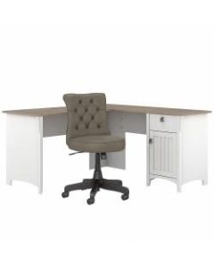 Bush Furniture Salinas 60inW L-Shaped Desk With Mid-Back Tufted Office Chair, Shiplap Gray/Pure White, Standard Delivery
