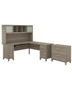 Bush Furniture Somerset L Shaped Desk With Hutch And Lateral File Cabinet, 72inW, Ash Gray, Standard Delivery