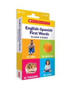 Scholastic English-Spanish First Words Flash Cards, 6-5/16inH x 3-7/16inW, Pre-K, Pack Of 56 Cards