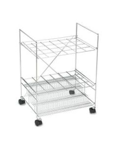 Safco Chrome Wire Roll File, 24 Compartment - 100 lb Capacity - 4 Casters - 1.50in Caster Size - Steel - x 24in Width x 17.3in Depth x 31.8in Height - Chrome - 1 Each