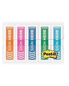 Post-it Notes Sign Here Printed Flags, 1in x 1-3/4in, Assorted Colors, Pack Of 100 Flags