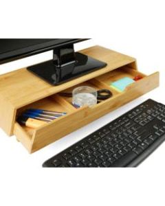 Mind Reader Bamboo Monitor Stand With 3-Compartment Drawer, Brown