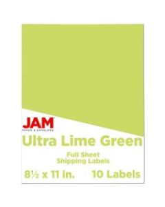 JAM Paper Full-Page Mailing And Shipping Labels, 337628608, 8 1/2in x 11in, Green, Pack Of 10