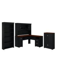 Bush Furniture Fairview 60inW L-Shaped Desk With Hutch, Storage Cabinet With Drawer And 5-Shelf Bookcase, Antique Black, Standard Delivery