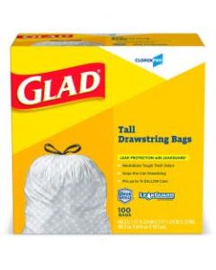 Glad ForceFlex Tall Kitchen Drawstring Trash Bags - 13 gal - 9 mil (229 Micron) Thickness - White - 14400/Pallet - 100 Per Box - Kitchen, Office, Day Care, Restaurant, School