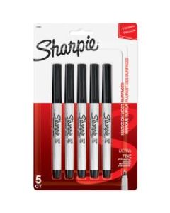 Sharpie Permanent Ultra-Fine Point Markers, Black, Pack Of 5 Markers