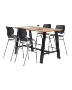 KFI Midtown Bistro Table With 4 Stacking Chairs, 41inH x 36inW x 72inD, Kensington Maple/Black