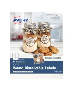 Avery Dissolvable Labels, 4227, Round, 2in, White, Pack Of 60