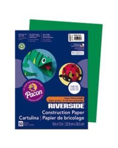 Riverside Groundwood Construction Paper, 100% Recycled, 9in x 12in, Holiday Green, Pack Of 50