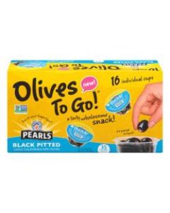 Pearls Large Black Pitted Olives To-Go Cups, 1.2 Oz, Pack Of 16 Cups