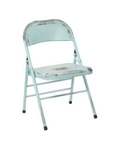 Office Star Bristow Steel Folding Chairs, Distressed Antique Sky Blue, Set Of 2
