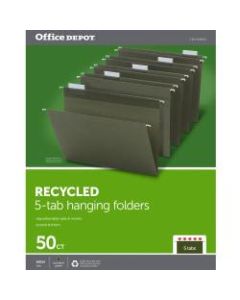 Office Depot Brand Hanging Folders, 1/5 Cut, Letter Size, 100% Recycled, Green, Pack of 50