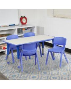 Flash Furniture Rectangular Plastic Height-Adjustable Activity Table Set With 4 Chairs, 23-1/2inH x 23-5/8inW x 47-1/4inD, Blue