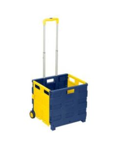 Honey-can-do Folding Utility Cart - Telescopic Handle - 75 lb Capacity - 17in Width x 8in Depth x 17in Height - Blue, Yellow