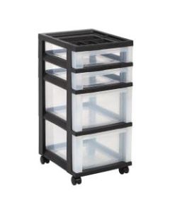 Office Depot Brand Plastic 4-Drawer Storage Cart, 26 7/16in x 12 1/16in x 14 1/4in, Black