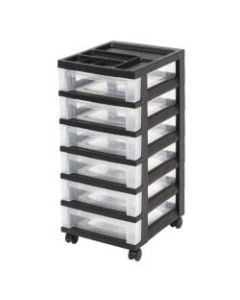 Office Depot Brand Plastic 6-Drawer Storage Cart, 26 7/16in x 12 1/16in x 14 1/4in, Black
