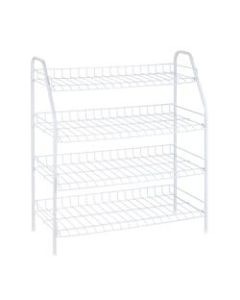 Honey-can-do 4-Tier Shoe Shelf - 24 x Shoes - 3 Compartment(s) - 4 Tier(s) - 28in Height x 4.3in Width x 13in Depth - White - Steel