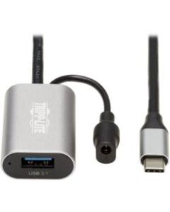 Tripp Lite USB C Active Extension Cable USB C to USB-A USB 3.1 Gen 1 M/F 5M - First End: 1 x Type A Female USB, First End: 1 x Power - Second End: 1 x Type C Male USB - 640 MB/s - Extension Cable - Nickel Plated Connector - Black, Gray