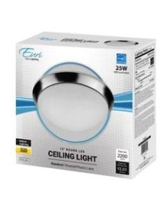 Euri 15in Indoor Round LED Ceiling Light Fixture, Dimmable, 2,200 Lumens, 3000K, 25 Watts, Chrome/Frosted Plastic