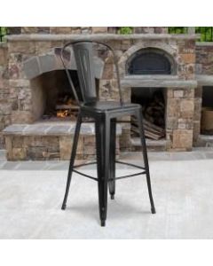 Flash Furniture Commercial-Grade 30inH Distressed Metal Bar Stool, Black