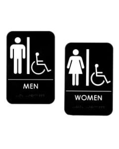 Alpine Men And Women Handicapped Restroom Signs, 9in x 6in, Black/White, Pack Of 2 Signs