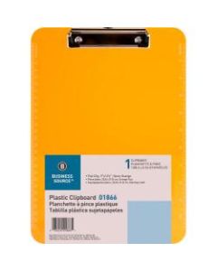 Sparco Plastic Clipboard With Flat Clip, 8 1/2in x 11in, Neon Orange