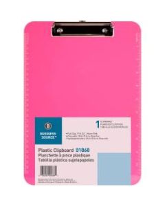 Sparco Plastic Clipboard With Flat Clip, 8 1/2in x 11in, Neon Pink