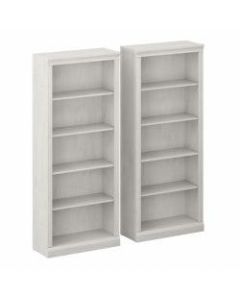 Bush Furniture Saratoga Tall 5-Shelf Bookcases, Linen White Oak, Set Of 2 Bookcases, Standard Delivery