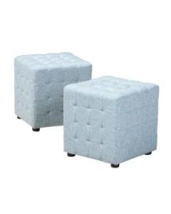 Baxton Studio Modern And Contemporary Tufted Cube Ottomans, Light Blue, Set Of 2 Ottomans