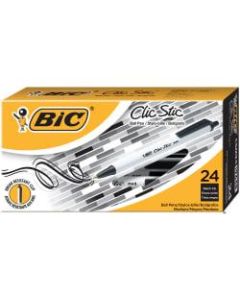 BIC Clic Stic Retractable Pens, Medium Point, 1.0 mm, White Barrel, Black Ink, Pack Of 24