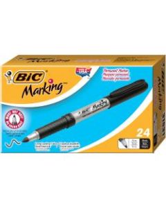 BIC Mark-it Permanent Markers, Fine Point, Silver Barrel, Black Ink, Box Of 24