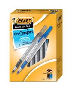 BIC Round Stic Grip Xtra-Comfort Ballpoint Pens, Medium Point, 1.2 mm, Assorted Barrels, Assorted Ink Colors, Box Of 36