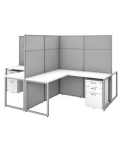 Bush Business Furniture Easy Office 60inW 4-Person L-Shaped Cubicle Desk With Drawers And 66inH Panels, Pure White/Silver Gray, Premium Installation