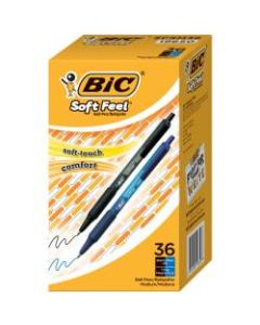 BIC SoftFeel Retractable Ballpoint Pens, Medium Point, 1.0 mm, Assorted Barrels, Assorted Ink Colors, Box Of 36