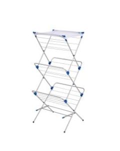 Honey-Can-Do 3-Tier Mesh-Top Drying Rack, 59 1/4inH x 17inW x 23 1/2inD, Silver/Blue