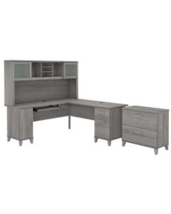 Bush Furniture Somerset 72inW L-Shaped Desk With Hutch And Lateral File Cabinet, Platinum Gray, Standard Delivery