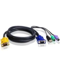ATEN Combo kVM Cable - 10 ft KVM Cable - First End: 1 x HD-15 Male VGA - Second End: 1 x HD-15 Male VGA, Second End: 1 x Mini-DIN Male Keyboard/Mouse, Second End: 1 x Type A Male USB, Second End: 1 x Mini-DIN Male Keyboard/Mouse - Shielding - Black