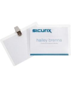 Sicurix Clip-Style Name Badge Kit, 4in x 3in, Clear, Box Of 50