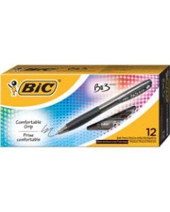 BIC BU3 Grip Retractable Ballpoint Pens, Medium Point, 1.0 mm, Clear Barrel, Black Ink, Pack Of 12
