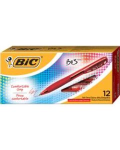 BIC BU3 Grip Retractable Ballpoint Pens, Medium Point, 1.0 mm, Clear Barrel, Red Ink, Pack Of 12