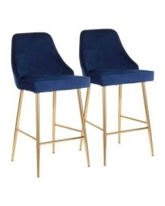 LumiSource Marcel Counter Stools, Gold/Navy Blue, Set Of 2 Stools