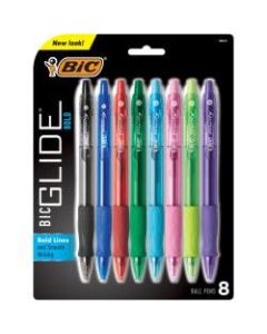 BIC Glide Bold Ballpoint Pens, Bold Point, 1.6 mm, Translucent Barrel, Assorted Ink Colors, Pack Of 8 Pens
